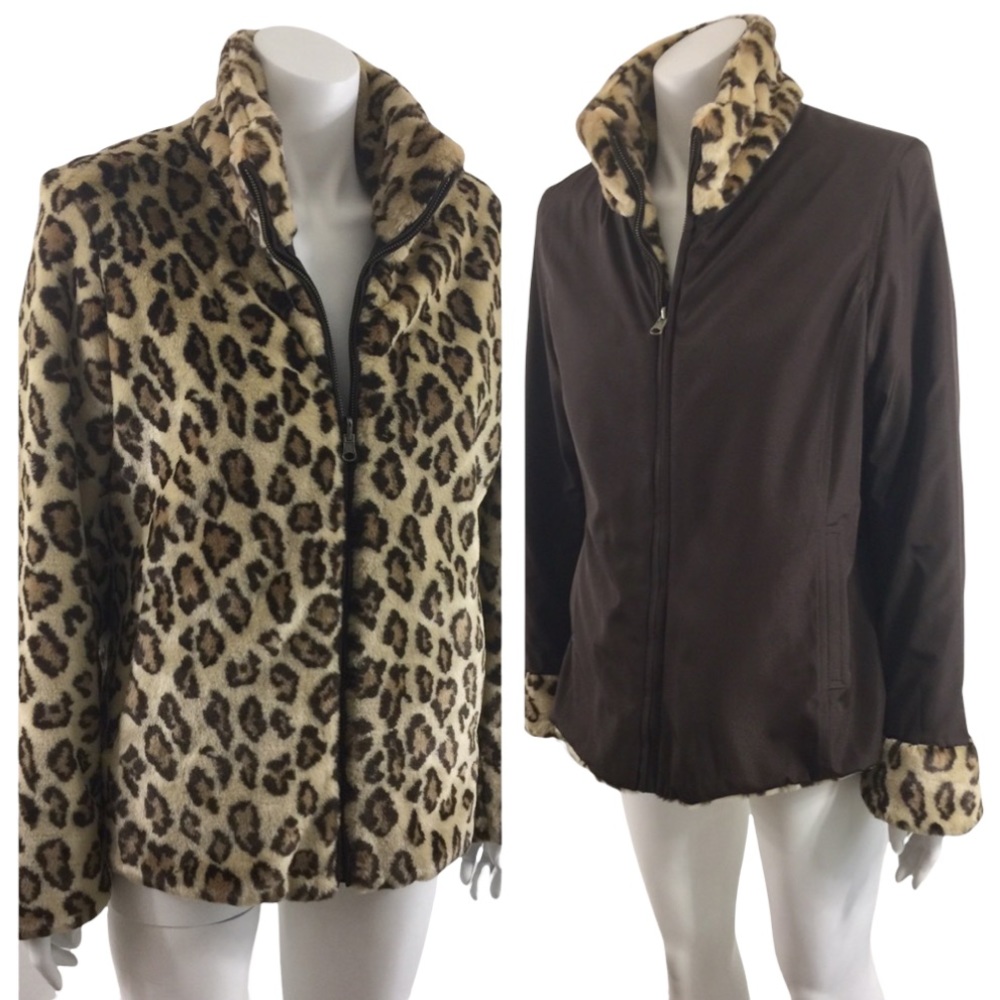 Kristen Blake Reversible Faux Fur Jacket Coat Leopard & Brown